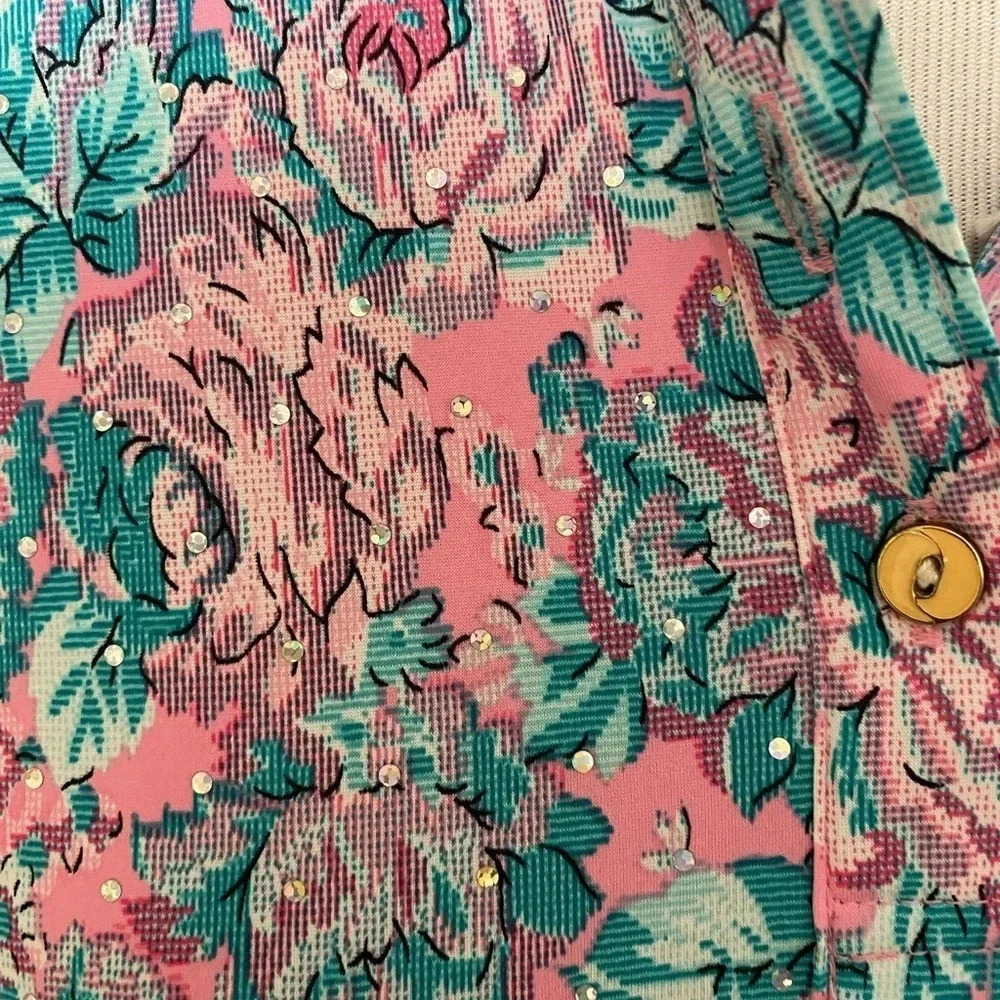 *Vintage* Korean Floral Shimmer Button Down Shirt-Size M - Picture 2 of 6